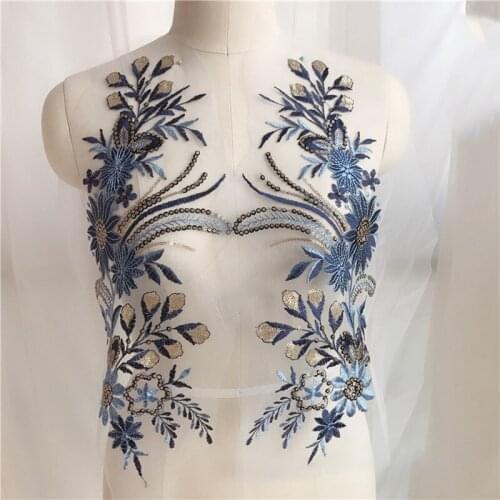 1Piece Flower Sequins Lace Edge Trim Wedding Ribbon Embroidered Applique Sewing Craft DIY Lace Patch For Wedding Dress