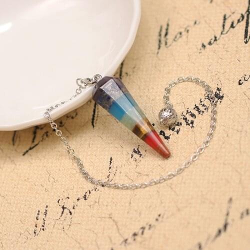 1PC Natural Gem Healing Pendulum Meditation Fitness Chakra 7 Sorcery Divination Yoga Pendant Jewelry Crystal Pendulum Decoration