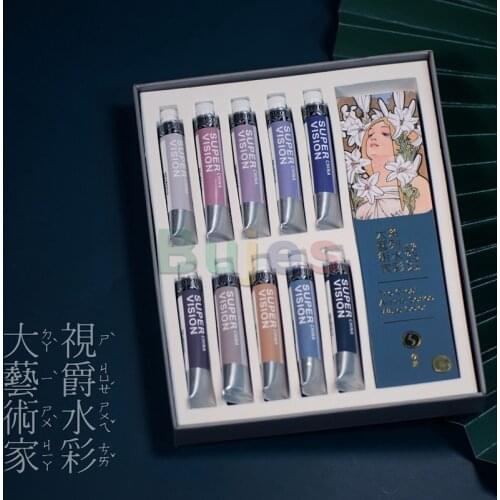 10 colors 8ml,SuperVision Professional Masters Watercolor Pigment,Great Artists Monet,Van Gogh, Muscha, Morandi,Watercolor Paint