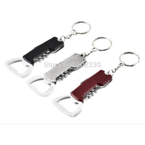100pcs Creative Beer Bottle Opener Keychain Stainless Steel Multifunctionial Wooden Handle Opener Portable Wine Beer Opener