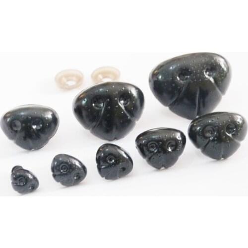 100pcs/lot 12mm/13mm/15mm/19mm/24mm/27mm/29mm/35mm black plastic safety toy point dog nose &soft washer for diy plush doll