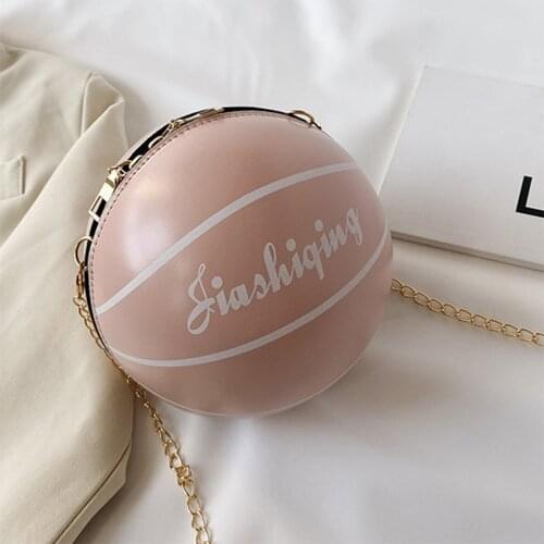 2021 New Womens Fashion Basketball Round Shoulder Bag Acrylic Chain Casual Messenger Small Handbag Leather