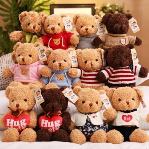 30cm Cartoon Teddy Bear Plush Doll Wear Sweater Animals Dolls Soft Stuffed Toys Lovers Kids Birthday Gift