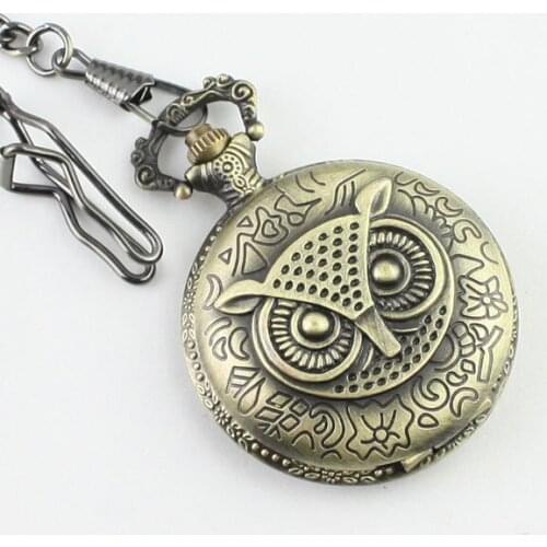 50pcs/lot Hot Sell Big Size Bronze Owl Pocket Watch Pendant High Quality Quartz Gift Watch Women Necklace Wholesell