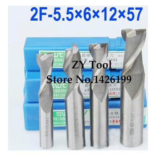 Free Shipping 5 pcs/set 5.5MM 2 Flute HSS & Aluminium End Mill Cutter CNC Bit Milling Machinery tools Cutting tools.Lathe Tool