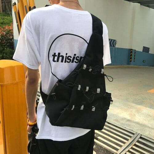 Black Casual Chest Pack Women Functional Tactical Chest Bag Shoulder Bags Outdoor Travel Messenger Streetwear Bag reflective