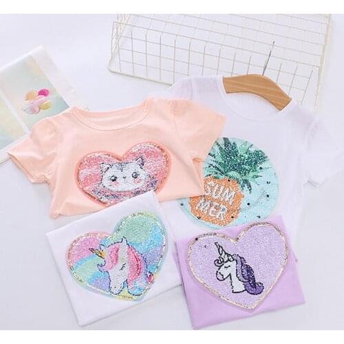 2019 Reverse discoloration face flip double sequins unicorn childrens t-shirts boy girl t shirt kids cartoon tshirts clothes