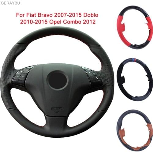 GERAYBU Custom Leather Hand-sewn Car Steering Wheel Cover For Fiat Bravo Doblo Opel Combo Grande Punto Linea Qubo For Vauxhall