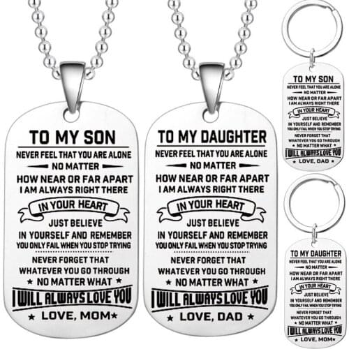 Engraving Custom Necklace Stainless Steel Pendant Necklace Dog Tags Mens Necklace Mom Dad To Son Daughter Keychain