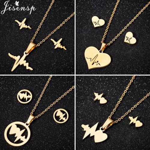 Stainless Steel Jewelry Set Fashion Love Heart Necklace Earrings for Women Girls Simple Heartbeat Collares Jewelry Accessories