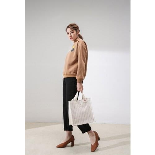 Youda Korea Waterproof Canvas Handbag Simple Embroidery Striped Shoulder Bag Two Sizes Optional Diagonal Shopping Bags