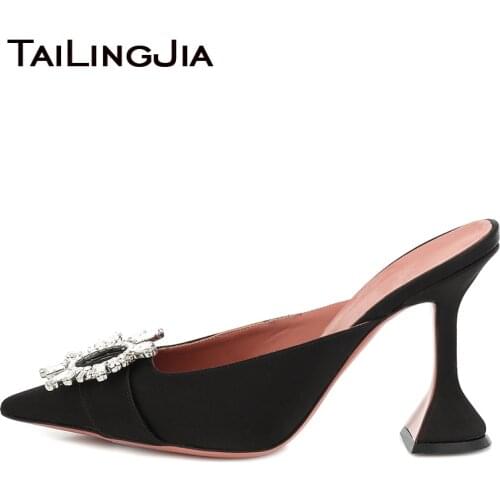 Crystals Women Pointed toe Mules Pumps High Heels Ladies 2020 New Arrival Large Size New Arrival Heeled Party Shoes Footwear