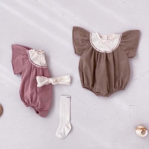 Summer Baby Clothing Infant Newborn Baby Girls Bodysuit Cotton Clothes Outfit Lotus Sleeve Korean Lace Baby Jumpsuit Playsuit