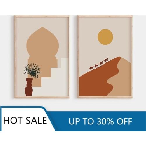 Moroccan Wall Art Canvas Panting Posters Prints Marrakesh Sahara Desert Camel Islamic Architecture Boho Home Decoration Pictures