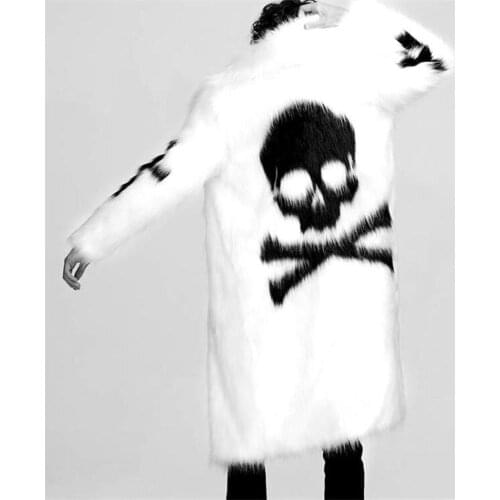 Mens Fur Furry Outwear Skull Pattern Coat Loose Casual Parka Match Colors Black White Coats Thick New 2021