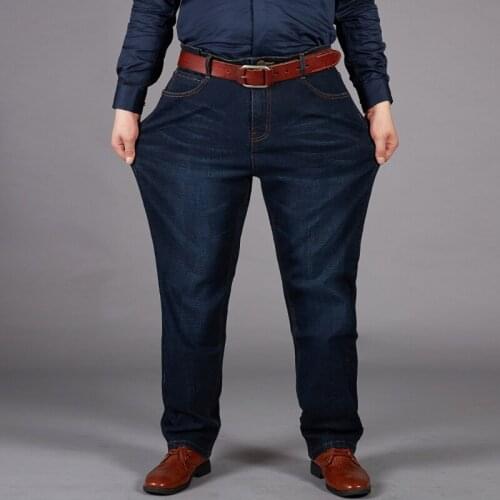 Plus Size MenS Jeans Business Casual Loose Straight Stretch Oversized Denim Trousers Autumn Winter New Male Brand Slim Pants