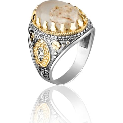 Yemene Aqeeq Agate 925 Sterling Silver Turkish Rings For Men