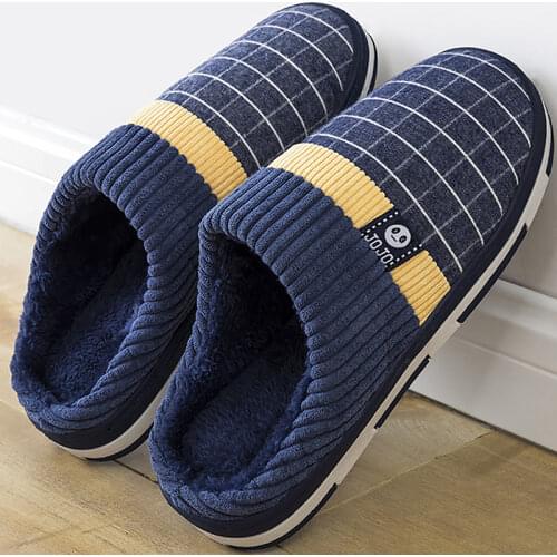 2020 Men Slippers New Warm Mens Slippers Short Plush Flock Home Slippers for Men Hard-wearing Non-slip Sewing Soft Male Shoes