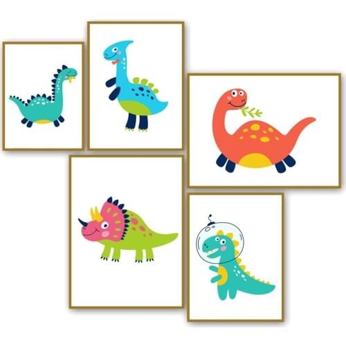 Wall Art Canvas Painting Cartoon Colorful Dinosaur Nursery Nordic Posters And Prints Wall Pictures For Kids Room Bedroom Decor