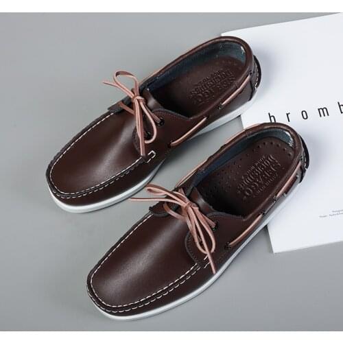New Spring Autumm Men Shoes Genuine Leather Driving Shoes Retro Fashion Flats Boat Shoes Classic Men Breathabler Shoe