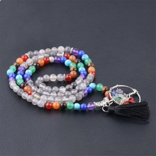 Wholesale 3pcs Natural Stone Seven Chakras 108pcs Beads Hand String Elastic Multi - loop Wound Jewelry Gravel Life Tree Bracelet