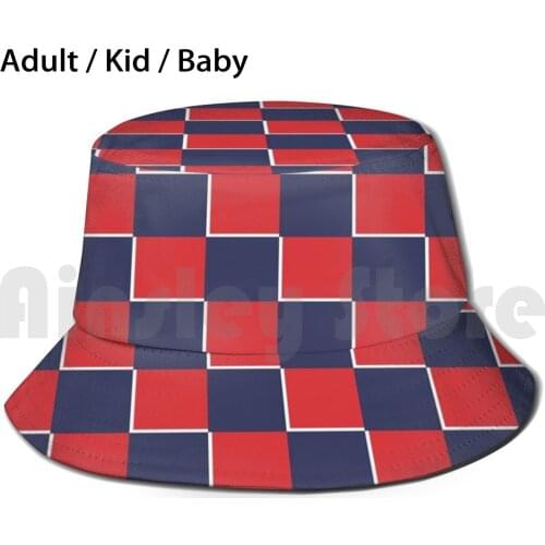 Colours Chequer Pattern Bucket Hat Adult kid baby Beach Sun Hats Paris Psg Football Soccer Euro Leagues Blue Red Chequer