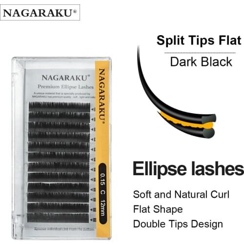 NAGARAKU Flat Ellipse Eyelash Extensions split tips ellipse shaped soft and natural false eyelash faux mink lashes