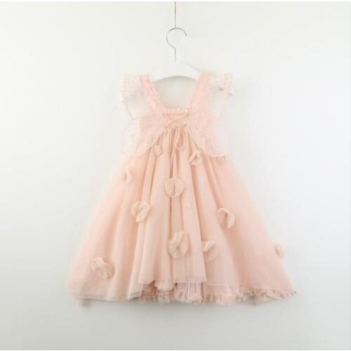 Retail 2019 New Children Kids Fairy Back Butterfly Mesh Flower Dress, Princess Girl Boutique Flower Party Clothing 1-8T