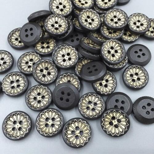 DIY 200pcs Black Flowers Round Wooden buttons sewing decoration craft scrapbook DIY 15mm
