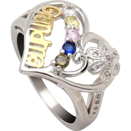 Blue Jewelry Heart Style Zircon Ring White Gold Filled Party Engagement Band Rings For mother Birth Gifts