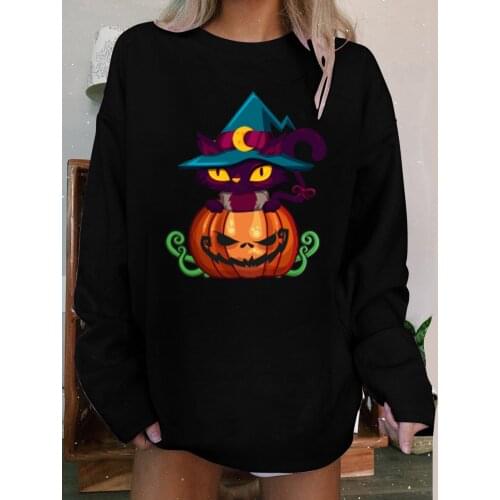 Halloween Pumpkin Print Sweatshirt Women Winter Tops Oversized Girls Autumn Streetwear Korean Fashion Pullovers moletom feminina