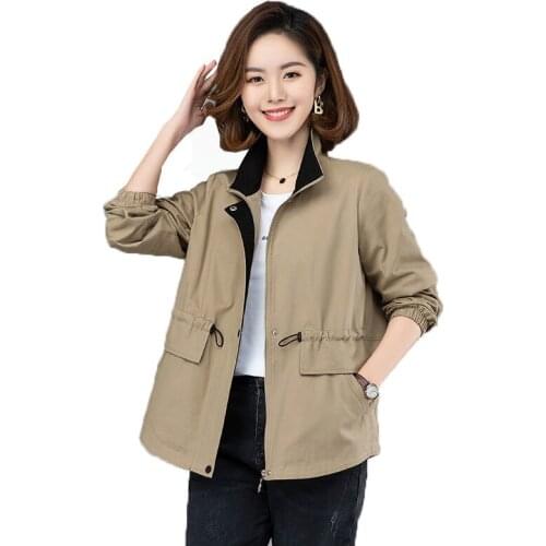 Trench Coat Women Spring Autumn 2021 New Korean Thin Stand-Up Collar Windbreaker Women Loose Short Jackets Femme Tops Khaki