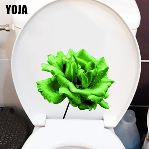 YOJA 22.5×20.3CM Dewy Green Rose Personality Home Wall Decoration Decals Creative Toilet Stickers T1-3169