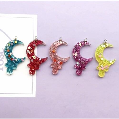 ZALEBABA 10pcs glitter moon star necklace charms very cute keychain pendant necklace pendant for DIY earring