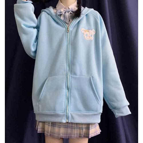 Cute Rabbit Ears Sweet Girl Womens Loose Long Sleeve Jacket Winter Sweatshirt Fall Coat 2020 Pink & Blue