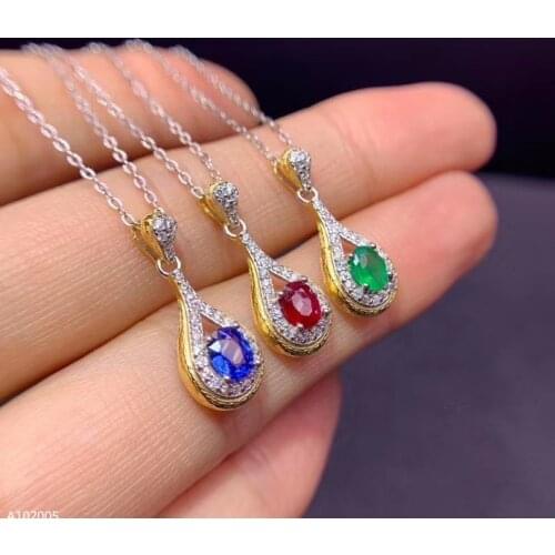 KJJEAXCMY boutique jewelry 925 sterling silver inlaid natural ruby sapphire emerald female necklace pendant water drop support d