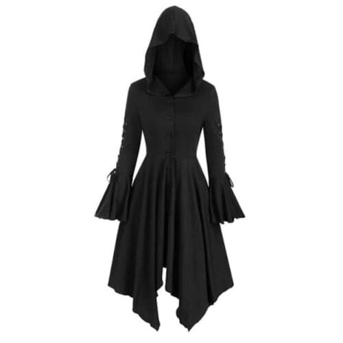 GothicHoodie Dress Black Women Long sleeve Vintage
