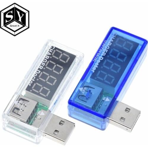 1PCS Digital USB Mobile Power charging current voltage Tester Meter Mini USB charger doctor voltmeter ammeter Turn transparent