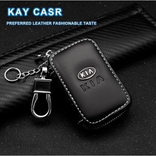 1Pcs Leather Car Key Case Remote Control Key Case Leather Zipper Keychain For Kia Sportage Ceed Rio 3 4 Picanto Auto Accessories