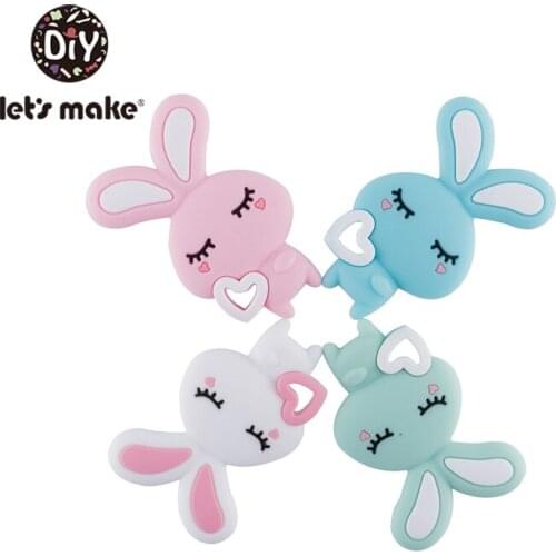 Lets Make 1pc Silicone Rogue Rabbit Teethers BPA Free Silicone Teether Cartoon Diy Teething Toy Baby Chewable Accessories