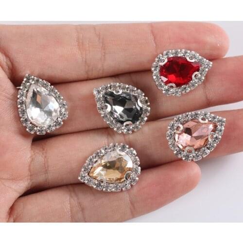 20pcs 13X18mm Teardrop Pear Sewing Rhinestones With diamond Claw Glass Sew On crystal For Wedding Dress