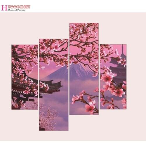 4pcs 5D diy round Diamond Painting full square Mount Fuji, Japan Diamond Embroidery Cross Stitch Diamond Mosaic decoration gift