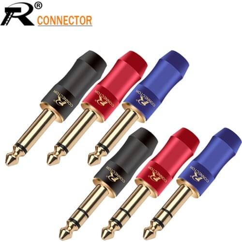4pcs Copper 24k Gold Jack 6.35 Microphone plug 6.35mm Mono Male plug Assembly wire Connector Smoothly plating Audio speaker plug