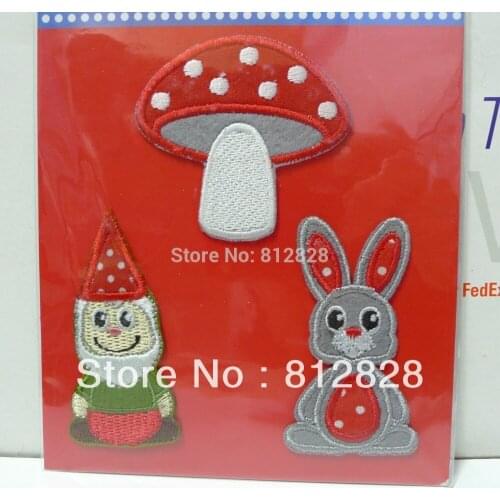 5sets 3pcs/Sets Mushroom Rabbit Dwarf Iron On Patches Appliques