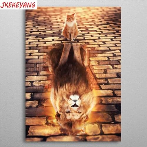 5D DIY square/round Diamond painting Cat and lion Cross Stitch Diamond Embroidery Pattern Rhinestone J2453