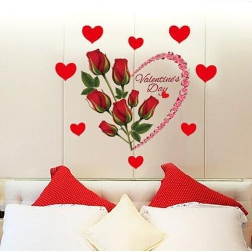7 Styles Romantic Red Rose Love Wall Sticker Bedroom Living Room Entrance TV Wall Background DIY Home Decoration Mural Wallpaper