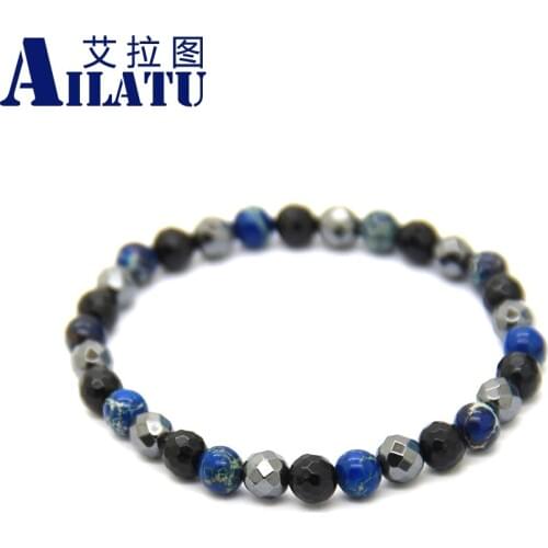 Ailatu Natural 6mm Brilliant Emperor Stone, Slice Hematite Beads and Black Onyx Bracelet Couples' Fashion Jewelry