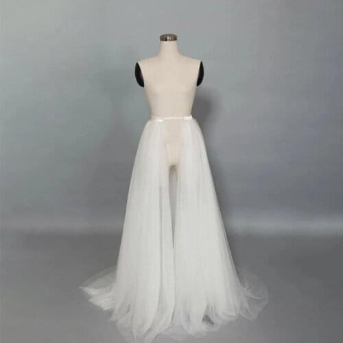 White Detachable Softest Tulle Overskirt Skirt Floor Length Train Simple Waistband Maxi Party Skirt for Wedding Accessories 2021
