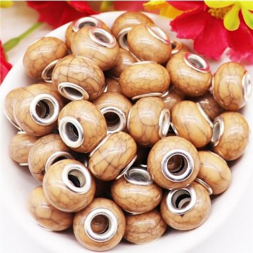 10Pcs/Lot Wholesale Mixed Color Kakhi Turquoise Stone 5mm Large Hole European Spacer Beads for Bracelet Jewelry Making Crafts