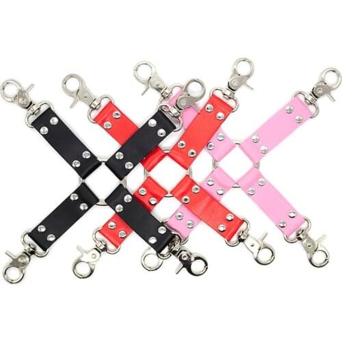 Bondage Hog-Tie Connector,Leather Hook Cross Strap System,Hogtie Restraint For Hand Cuffs Ankle Cuffs,Halloween Costume Sex Toys